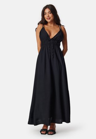 BUBBLEROOM Tie Strap Maxi Dress Black XL