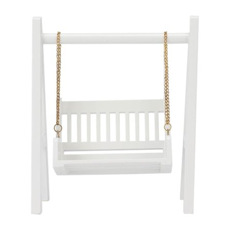 1/12 Dukkehus Swing med Gullkjede Hvit Miniatyr Tre Swing Utsøkt Mini Dukkehus Dekorasjon Verktøy