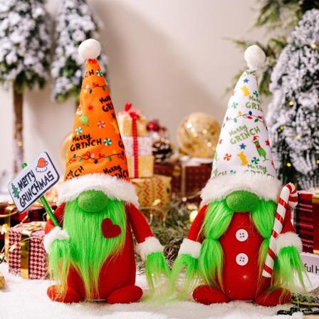 Plush Jultomtar, 2 st G-rinch Handgjorda Ljussättande Jultomtar, Ansiktslösa Rudolfdvärgdockor, Inomhus och Utomhus
