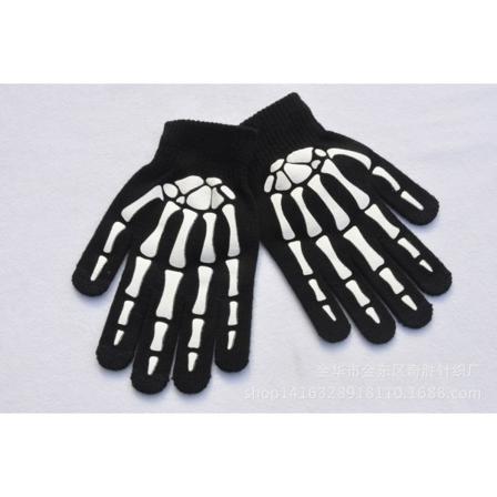 Halloween tillbehör självlysande handskar för vintern Handvärmare Halkfri Skräck Hand Bone Skull Grimase vante Unisex Håll varm handskar