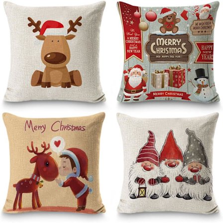 4-pack jul-kuddfodral, 45 x 45 cm jul-kuddfodral, julkuddar, juldekoration, kuddfodral