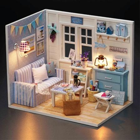 DIY-Nukkekodit Miniatyyrinukkekodit Puulelut Lapsille Syntymäpäivälahja Blue