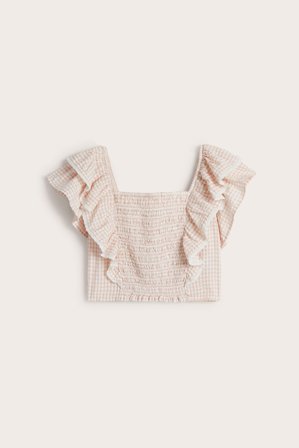 Newbie | Rutmönstrad blus Newbie Woman | Ljusrosa
