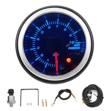 HURRISE lufttrycksmätare 52 mm lufttrycksmätare med 10 färger LED-sensorbakgrundsbelysning 0-10 bar meter