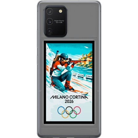 Kompatibelt Mobildeksel til Samsung Galaxy S10 Lite Retroplakat Cortina Milano 2026 med fjell, vintersportsutøvere, italienske trikolor, Milano-katedr