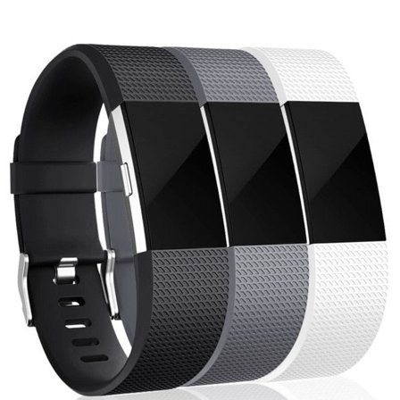 For Fitbit Charge 2 armbånd silikon 3-pakning Svart/Grå/Hvit (S)