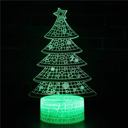 3D Illusion Lampe Juletræ Stemningslys 7 Farveskiftende Akryl LED Natlys USB Kabler Soveværelse Skrivebord Dekoration