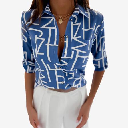 Kvinnor Långärmade Blommiga Print Rullärmar Button Down Skjortor