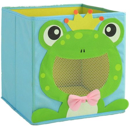 Förvaringslåda i non-woven-tyg med tecknat motiv, 27 x 27 x 27 cm, blå groda, 1 st