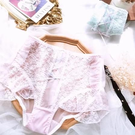 M-6Xl Nya Plus Storlek Damer Söt Kors Bowknot Girly Underkläder Lolita Kawaii, Palats Rufsig Sexig Spets Tunna Trosor Med Hög Midja Pink M 40-50kg
