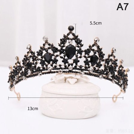 1 stk Bride Retro Black Crystal Crown Queen Tiara