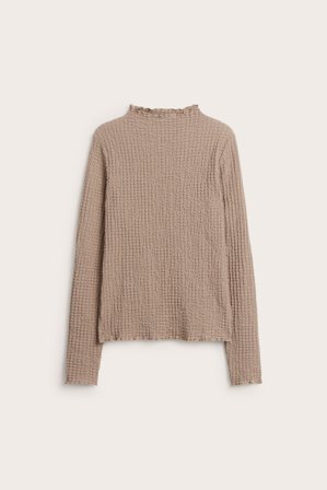 Kappahl | Långärmad topp med halvpolo | Mörkbeige