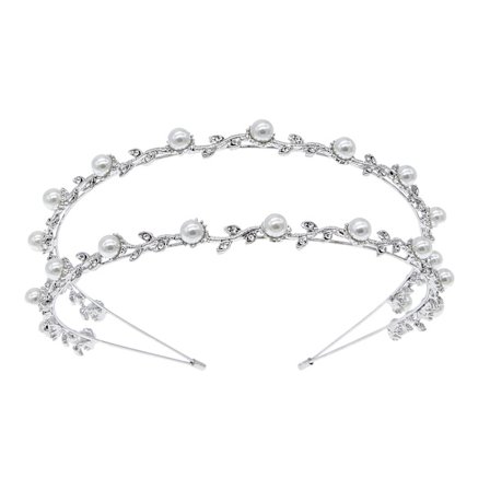 Pärlbröllopsdiadem Silver-Double Band Brudkronor Crys