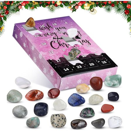 Ædelstens Jule-nedtællingskalender 24 Dage til Jul Nedtælling Naturlige Ædelstene Julegaver til Piger og Drenge