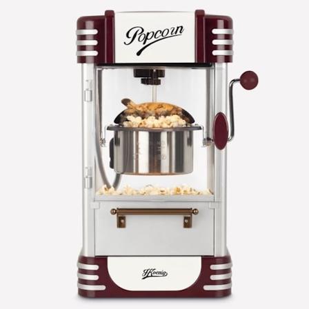 Popcornkone - HKOENIG - Retromuotoilu - Kapasiteetti 50g - Sisävalo Röd