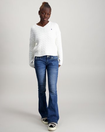 Polo Ralph Lauren Cable-Knit Cotton V-Neck Sweater Wit Truien Meisjes - Kids Brand Store