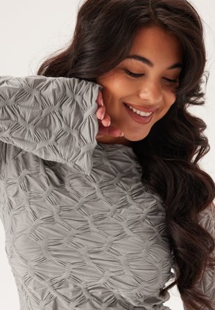 Bubbleroom - Structure Long Sleeve Top - Light grey - Kläder