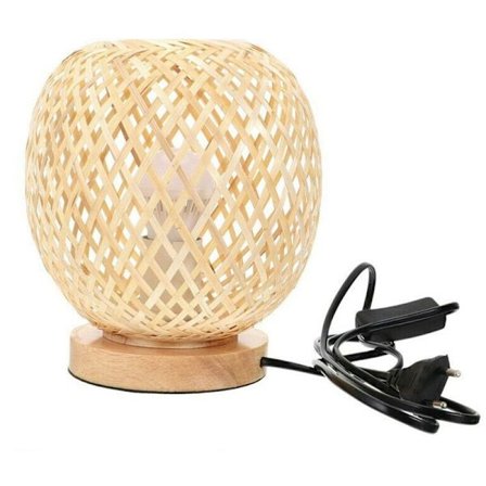 Rattan Bordlampe Japansk Stil Sengebordslampe Skrivebordslampe Soveværelse DIY Dekoration Europæisk Stik