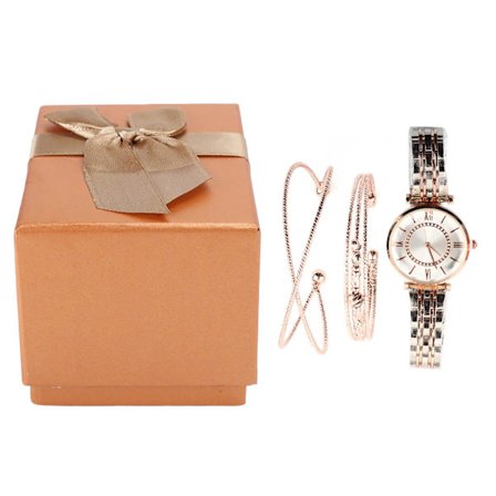 Dameklokkesett Mote Smykker Gave Armbåndsur Armbånd Fest Bursdag Sølv Rosa Hvit