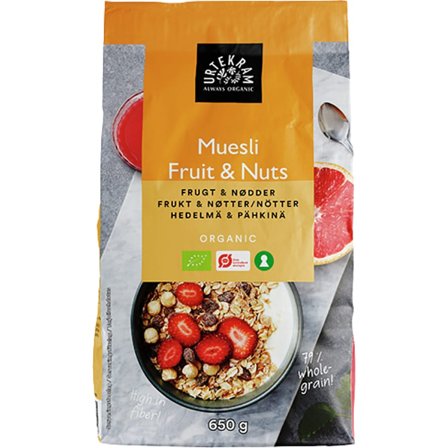 Urtekram Mysli Fruit & Nuts Ø 650 g, Helse & Madvarer, Gryn, Flager & Drys, Drys