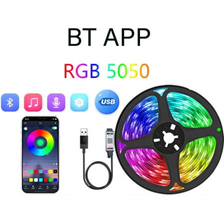 LED Strip Lights RGB APP Styr färgskiftande lampor med 24 nycklar Fjärrläge för rumsdekoration Bluetooth TV SMD5050 RGB Not waterproof 5m
