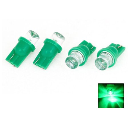T10 w5w 4-pack LED-lampor med 1 st Flux-chip, gröna, 12V DC.