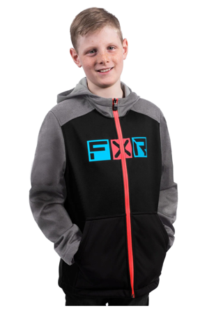 Jacke FXR Hydrogen Kinder Schwarz/Himmelblau/Koralle S
