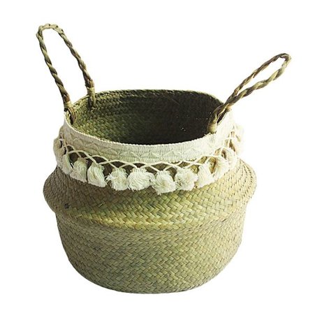 Fletkurv af tang, foldbar vævet vasketøjskurv håndlavet naturlig blomsterkrukke kurv af strå