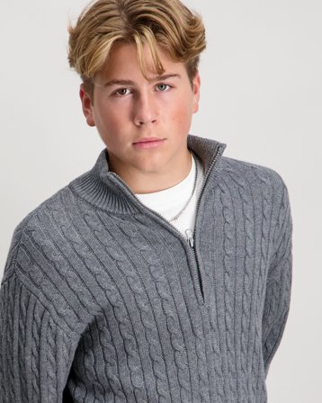 Grunt GRTerrase LS Cable Half Zip Knit Grå Genser Gutt - Kids Brand Store