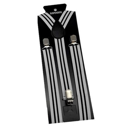 Smala Randiga Hängslen med Klämmor 2,5cm - Vit Svart