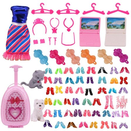 1 Setti Satunnaisia Nukkevaatteita Asusteet Mekko Kengät Matkalaukku 19KPL-B