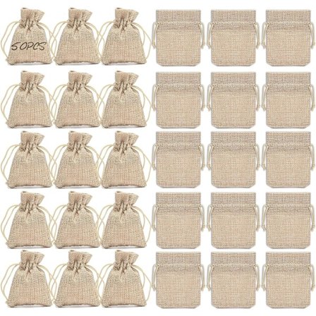50 stk Juteposer, Gaveposer i Jute med Trekkstrengdesign