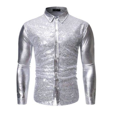 Langermet paljettskjorte for menn for fest sølv