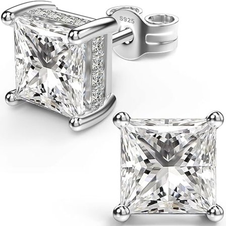 18K hvitt gullbelagte sterling sølv Princess Cut Cubic Zirconia øredobber firkantede simulerte diamant CZ øredobber for kvinner menn Allergivennlig-