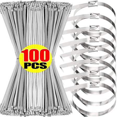 100 kpl Itselukittuvia ruostumattomasta teräksestä valmistettuja nippusiteitä | 200/300 mm | Uudelleenkäytettäviä ja kestäviä_OF