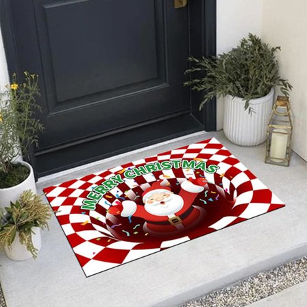 Jul 3D Illusjon Santa Dørmatte, Liten Mattedekorasjon Innendørs og Utendørs Velkommen Dørmatte Sklisikker Julematte 81x61 cm