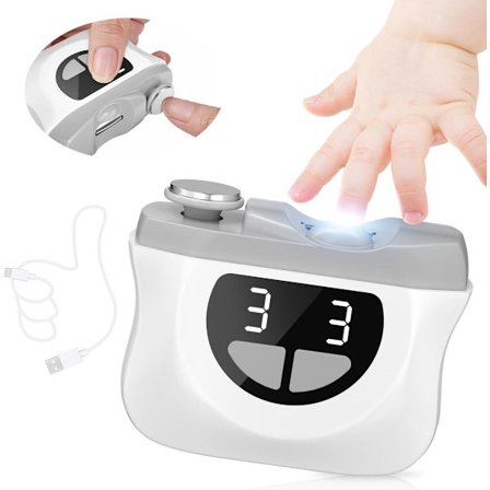 Elektrisk neglefil 3-i-1 genopladelig med LED-lys 3 hastigheder One-Touch klipning slibning curling opbevaring til babynegle