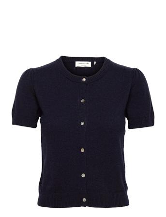 Cardigan Ss Stickad Tröja Cardigan Blå Rosemunde