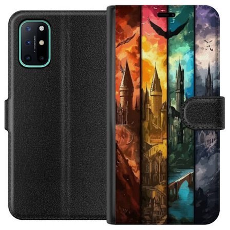 Kompatibel Tegnebogsetui til OnePlus OnePlus 8T Fire magiske slotte i forskellige elementfarver, episk fantasykunst med ild vand luft og mørke i deta