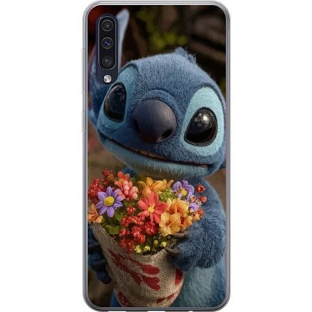 Kompatibel Mobilcover til Samsung Samsung Galaxy A50 Sød blå figur med store øjne, der holder en farverig buket i en varm og kær stil