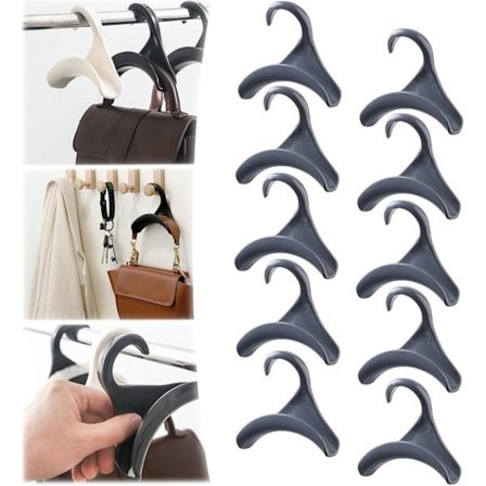 Håndtaske Opbevaringsbøjle - 10-Deles Skadesikker Krogsystem - Grå - 10-Deles Sæt