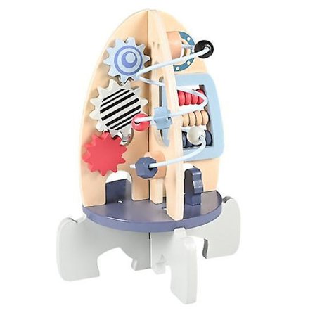 Træraket Aktivitetskube Legetøj Perlespil Blokbevægelse Labyrint Rotationsgear Finmotoriske Færdigheder Udvikling 3D Rumraket STEM 