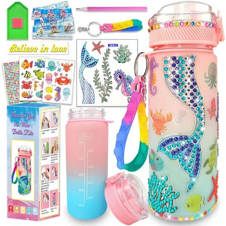 Enhjørning Gave til Jente 5-10 År, Hobbyesker Drikkeflaske for Barn, Vannflaske Hobby Diamantmaling Barn Bursdagsleker for Jenter 4-12 År