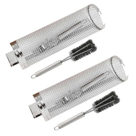 Grillkorg med Handtag Grill Rostfritt Stål Rullande Grilltunna Grillnät Rökt Barbecu