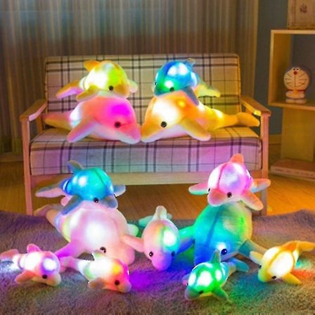 Lysende delfin dukke plysj leketøy pute barn gave 32cm F4(blå)