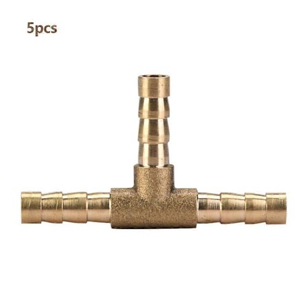 5st Mässing T 3-vägs Slanganslutningskopplingar Tagghylsa Luft Vatten Olja Gas Bränsle (6mm)