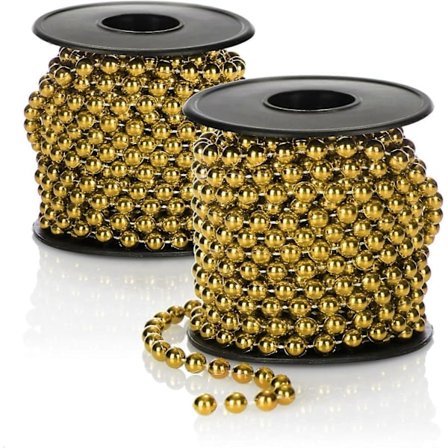 2X Perlekjede til juletre - Juletrepynt Perlebånd - Julepynt - Bryllupspynt - Gullfarge 50 m