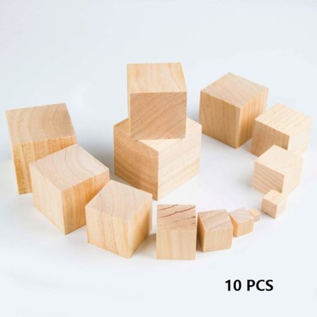 10stk Trekube Tre Firkantblokk 3X3X3CM