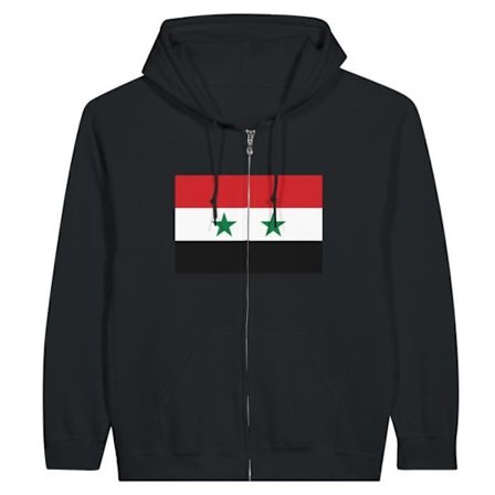 Huvtröja - Syriens flagga - Svart - 50% bomull - 50% polyester - Långa ärmar