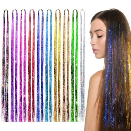 Hår Tinsel, 10 farver Tinsel Hår Extensions Multi-farver Lige Højdepunkt Parykker Hår Sparkle Extension Til Piger Kvinder